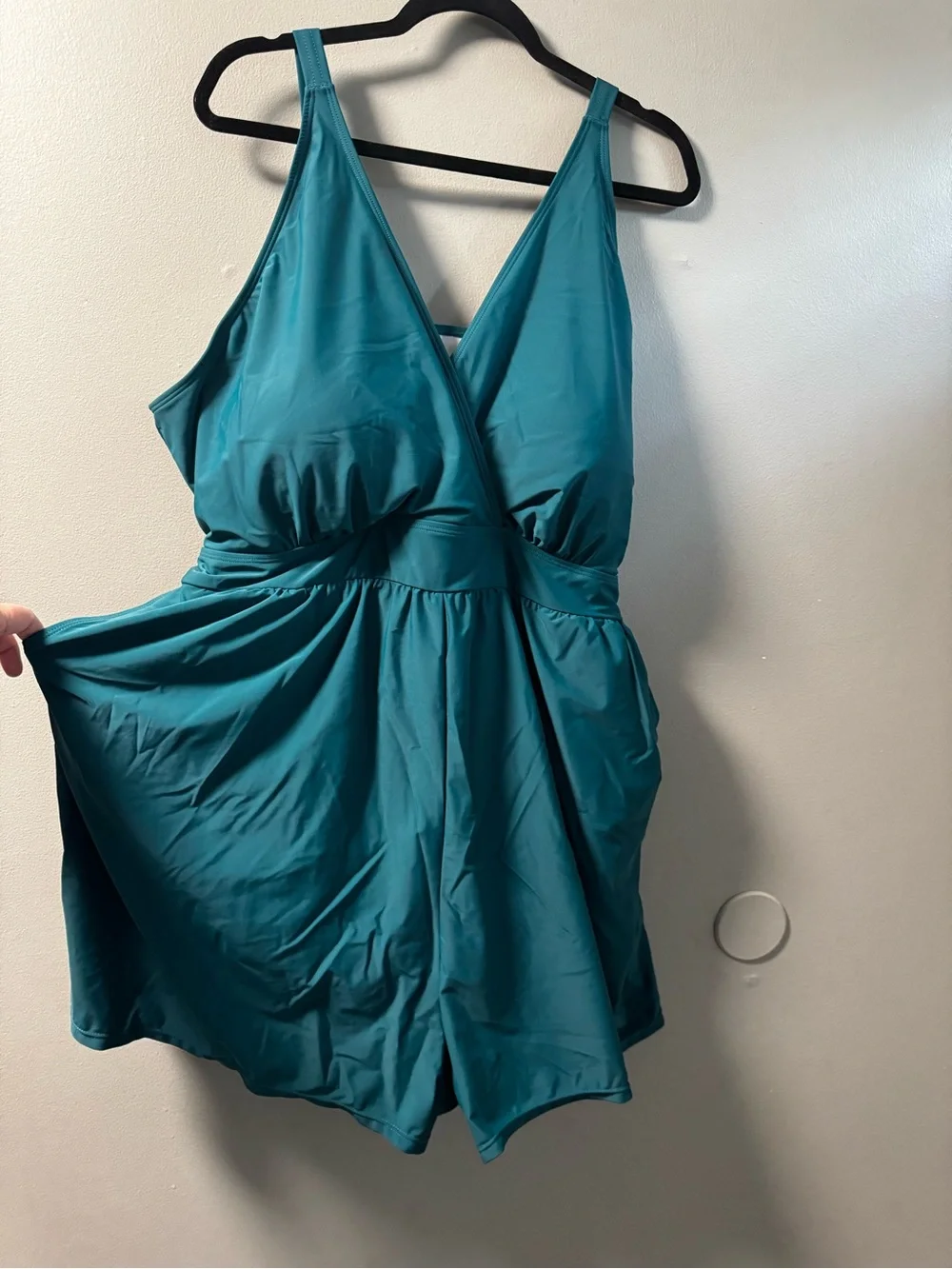 BloomChic Size 28 Teal Swim romper with pockets and belt